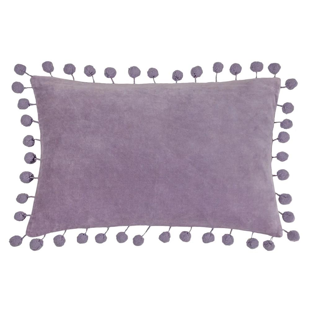Furn Dora Pom Pom Velvet Rectangular Cushion Cover