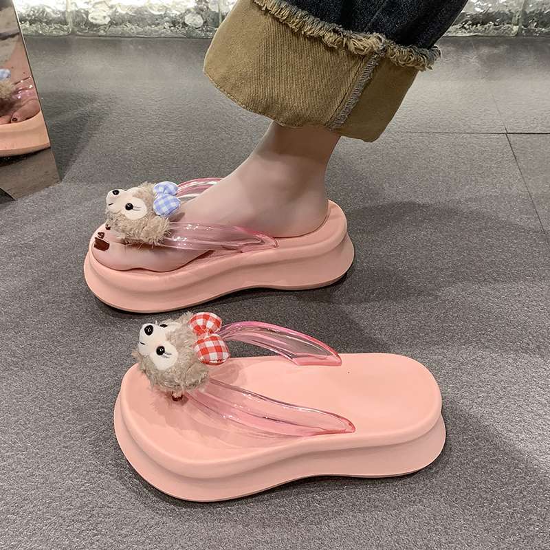 Thick Bottom Heightening Flip-flops Women Wear Korean Version of Cute Cartoon Shirley Mei Pinched Feet Beach Cool Slippers In Summer