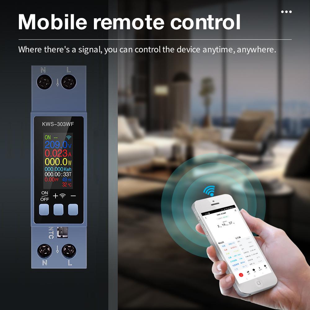 Tuya WiFi Power Meter 2P AC Energy Meter APP Control 85-290V/40A Voltage Current Meter Electricity Consumption Meter Smart Life