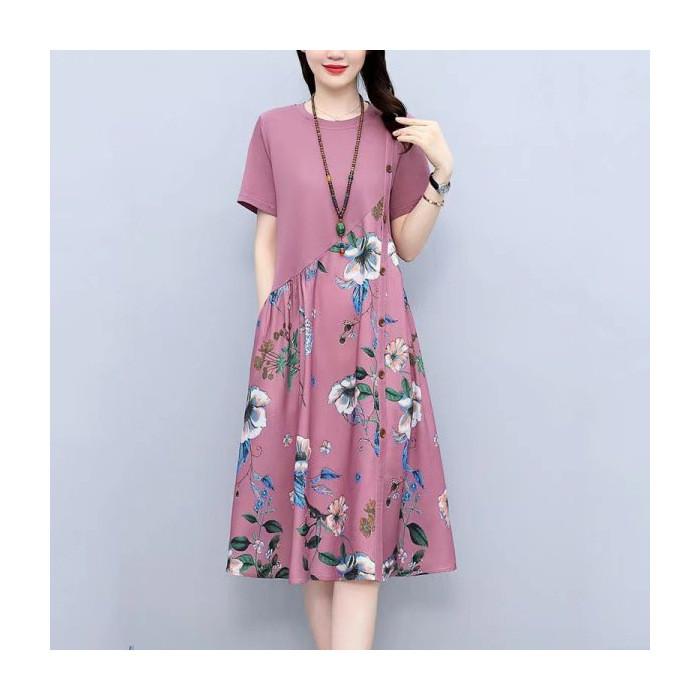 Vintage Floral Print A Line Dress With Button Front For Ladies Summer Casual Wear