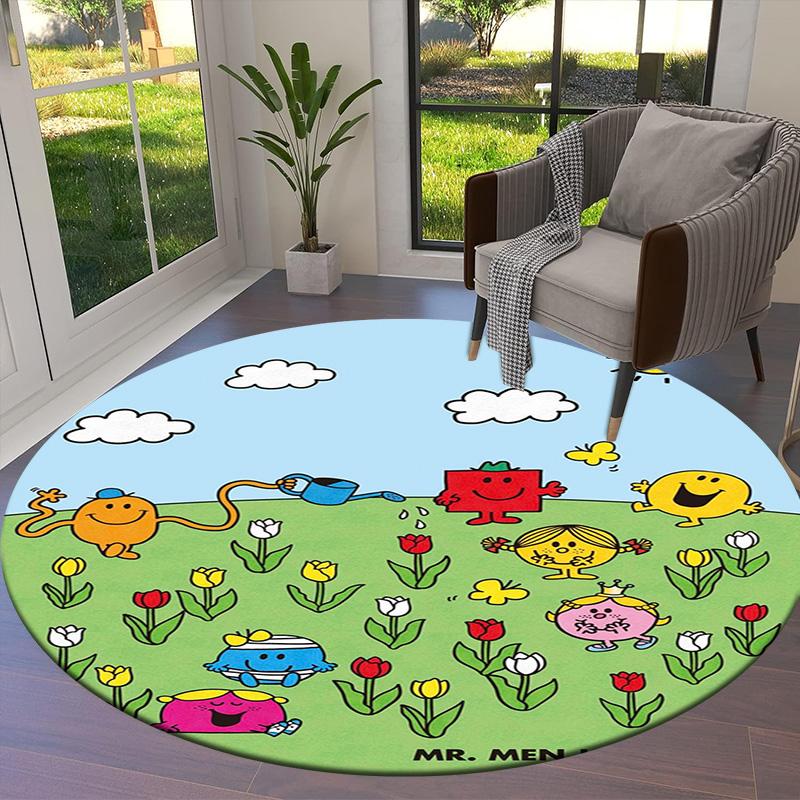 Herr. Herren Teppich Little Miss Rund, Teppich für Wohnzimmer Schlafzimmer Sofa Spielzimmer Dekor, Rutschfeste Bodenmatte