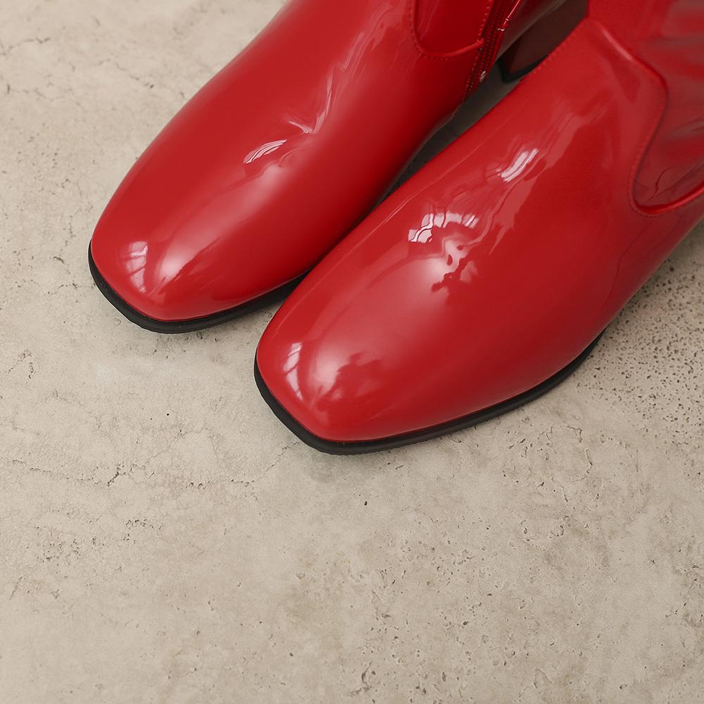 Red Black Women Knee High Boots Round Toe Mid Chunky Heels Small Big Size 32 46