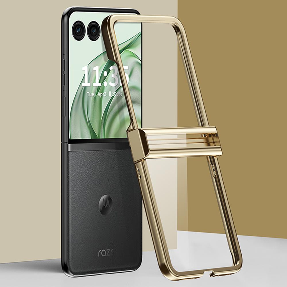 

Для Motorola Razr 50 Ultra 5G Прозрачный чехол Конструкция шарнира Гальваническое покрытие ПК Чехол для телефона Champagne Gold
