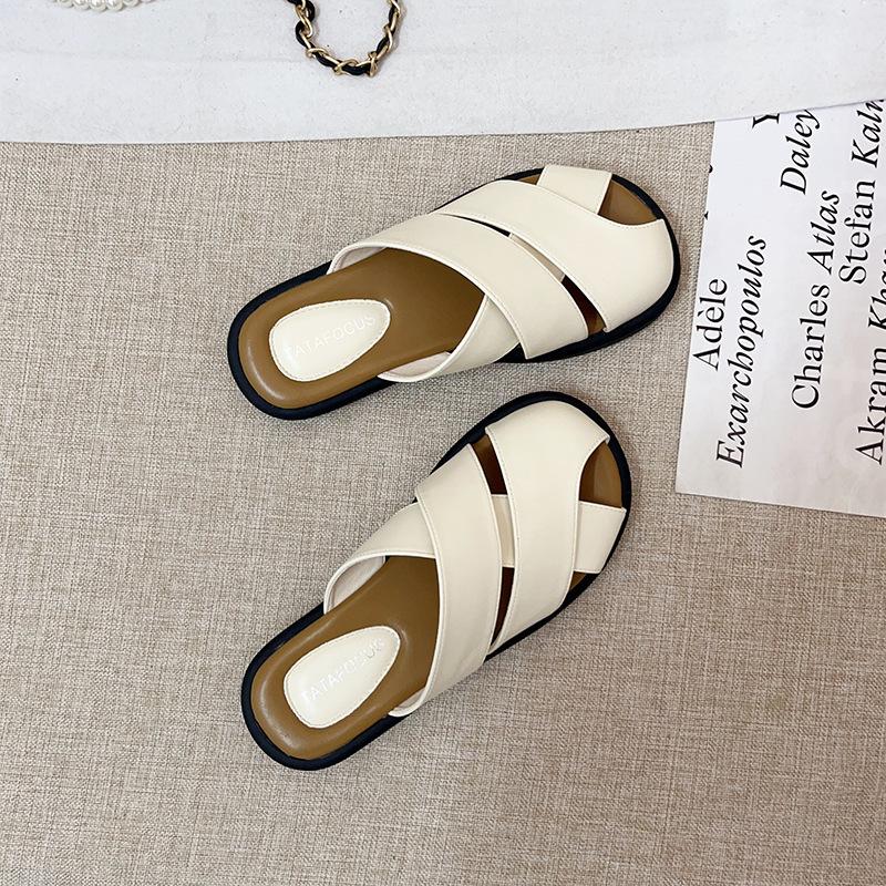 Baotou half-drag women's summer outer wear breathable new versatile hollow cool slippers flat bottom with skirt mops