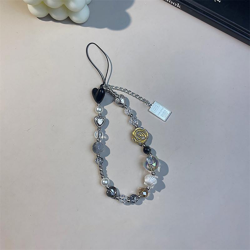 Ins Y2K Heart Phone Charm Strap Flower Bead Pendant Korean Girl Accessories Hanging Rope