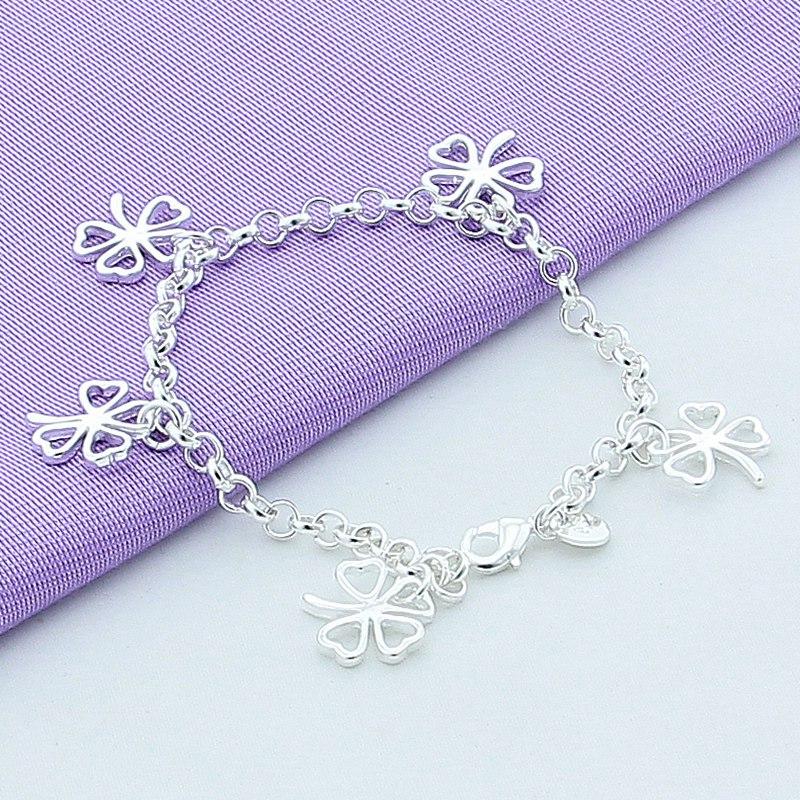 High Quality  Sterling  Bracelet Four Leaf Clover Bracelet 8 Inches For Women & Men Party Charm Jewelry Gifts