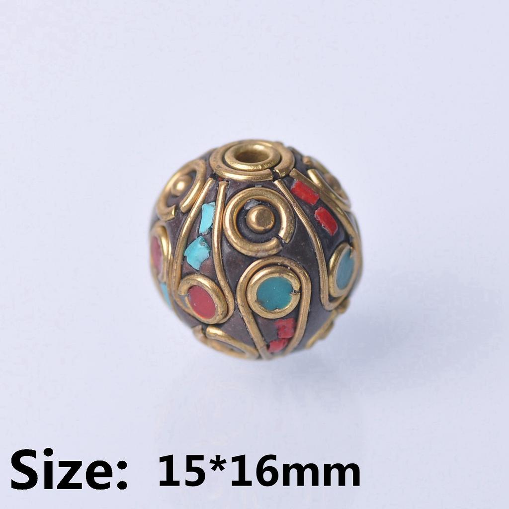Handmade Nepalese Buddhist Tibetan Brass Metal & Clay Loose Craft Beads for Necklace Jewelry Making DIY