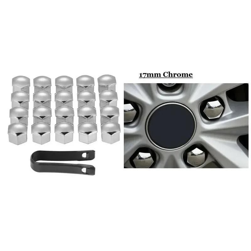 VERYUS 20Pcs 17mm Car Wheel Nut Cover Silver Alloy Wheel Nuts Bolt Caps Dust Cap Protection Anti-Rust Hub Screw Cover With Remov