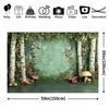 2D Whimsical Forest Birch Mushroom Tapestry Green Nature Scene Wall Art for Baby Shower