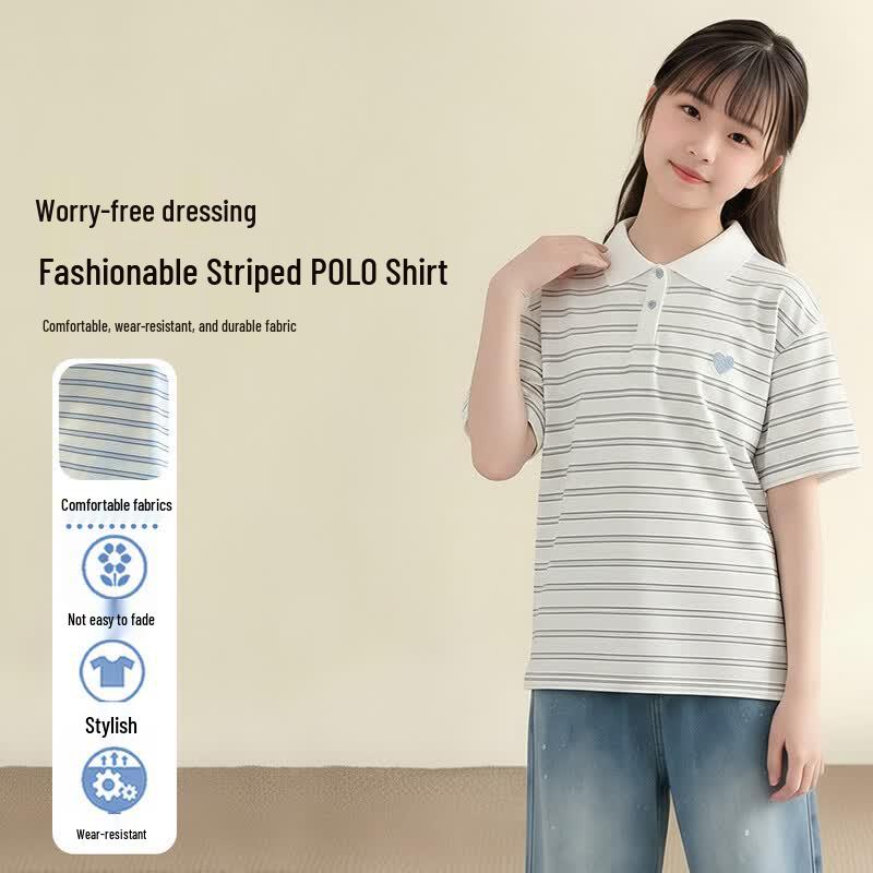 Frog Prince Girls  Striped Short-Sleeve POLO Shirt 130