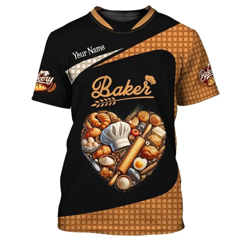 Baker T-skjorte Egendefinert Navn Menn 3D-trykt Bakeri Baking Arbeid T-skjorte Pluss Størrelse Unisex T-skjorter Topper Personlighet Baking Uniform