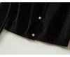 Women's Black Hand-Beaded Patchwork Long Sleeve Sweater Coat - Spring/Autumn 2026 Elegant Knitwear