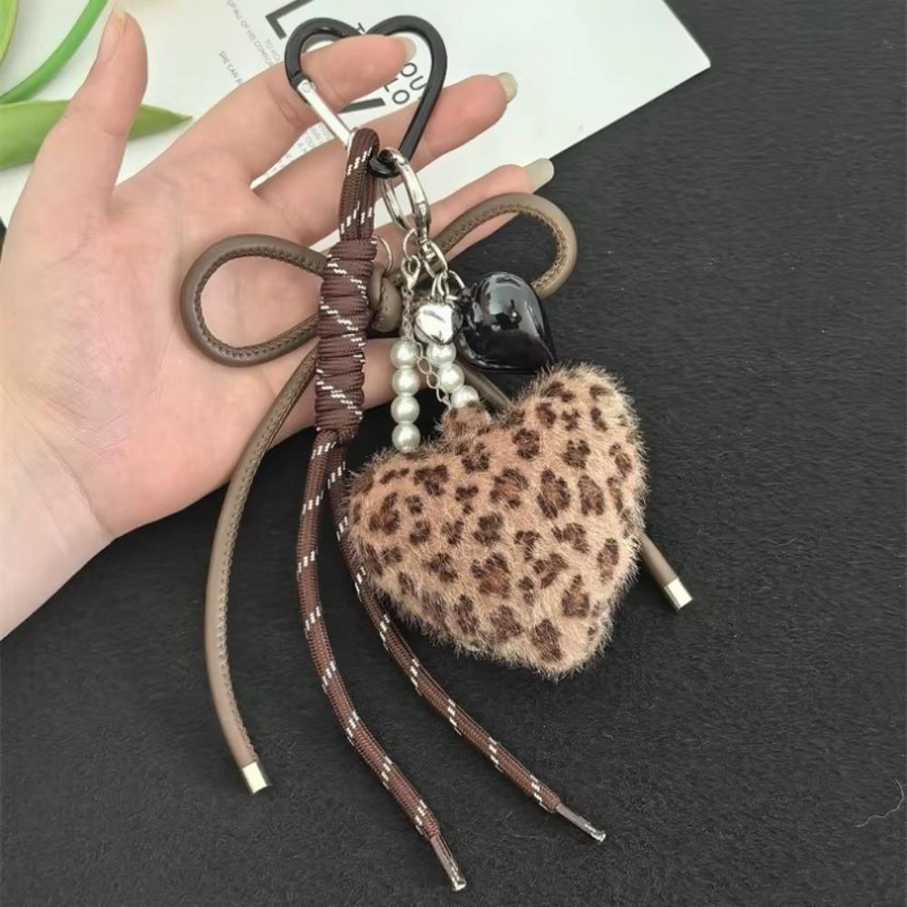 Cute Woven Rope Leopard Print Pendant Handmade Furry Ball Keychain Love Design Keychain Pendant