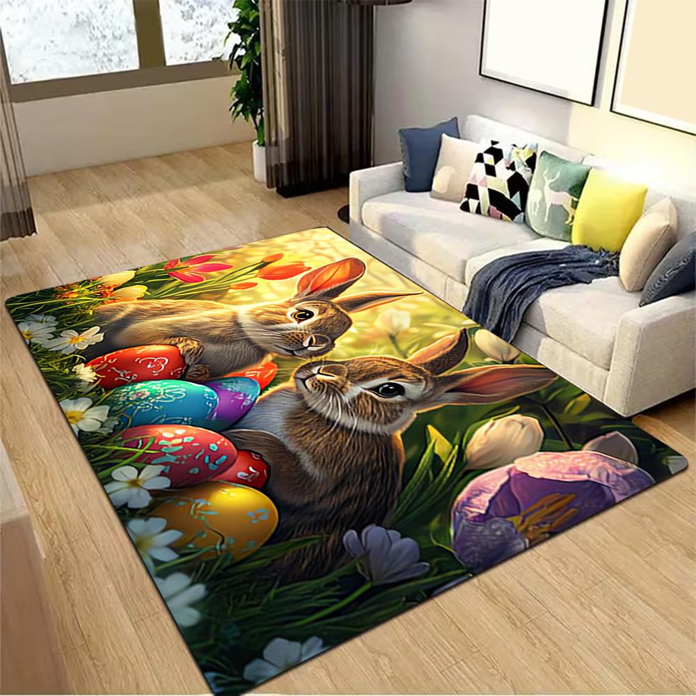 Easter Bunny Decorations Set Decoration,Carpet,Living Room,Bedroom, Non-slip,Square rug