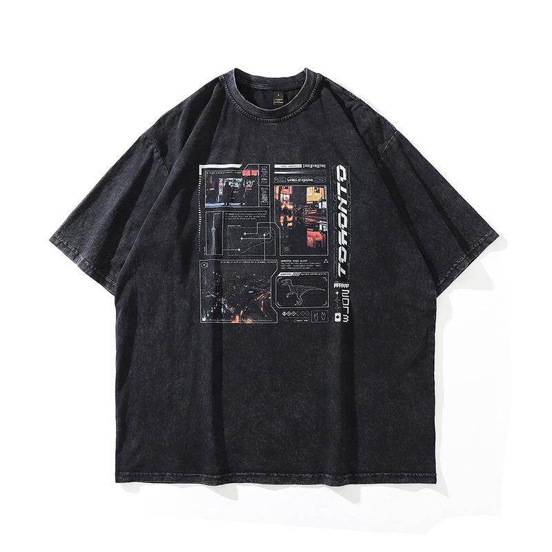 American Vibe Lazy Wind Wash Old Small Neckline Short Sleeve T-Shirt Men'S Casual Street Tide Brand Half Sleeve Tee