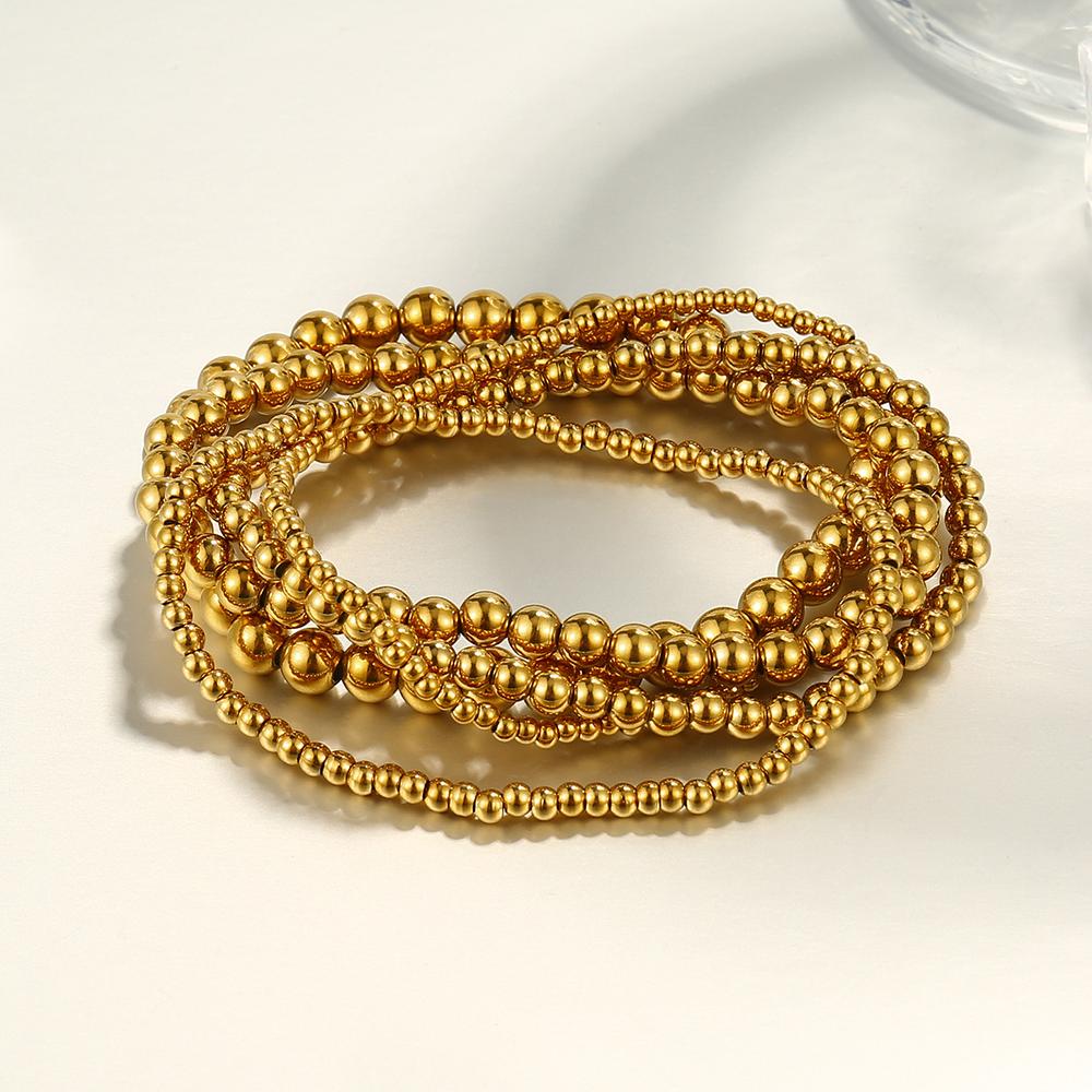 Stainless Steel Elastic Strand Beads Bracelets Bangles For Woman Waterproof Beaded Chain Bracelet 21cm