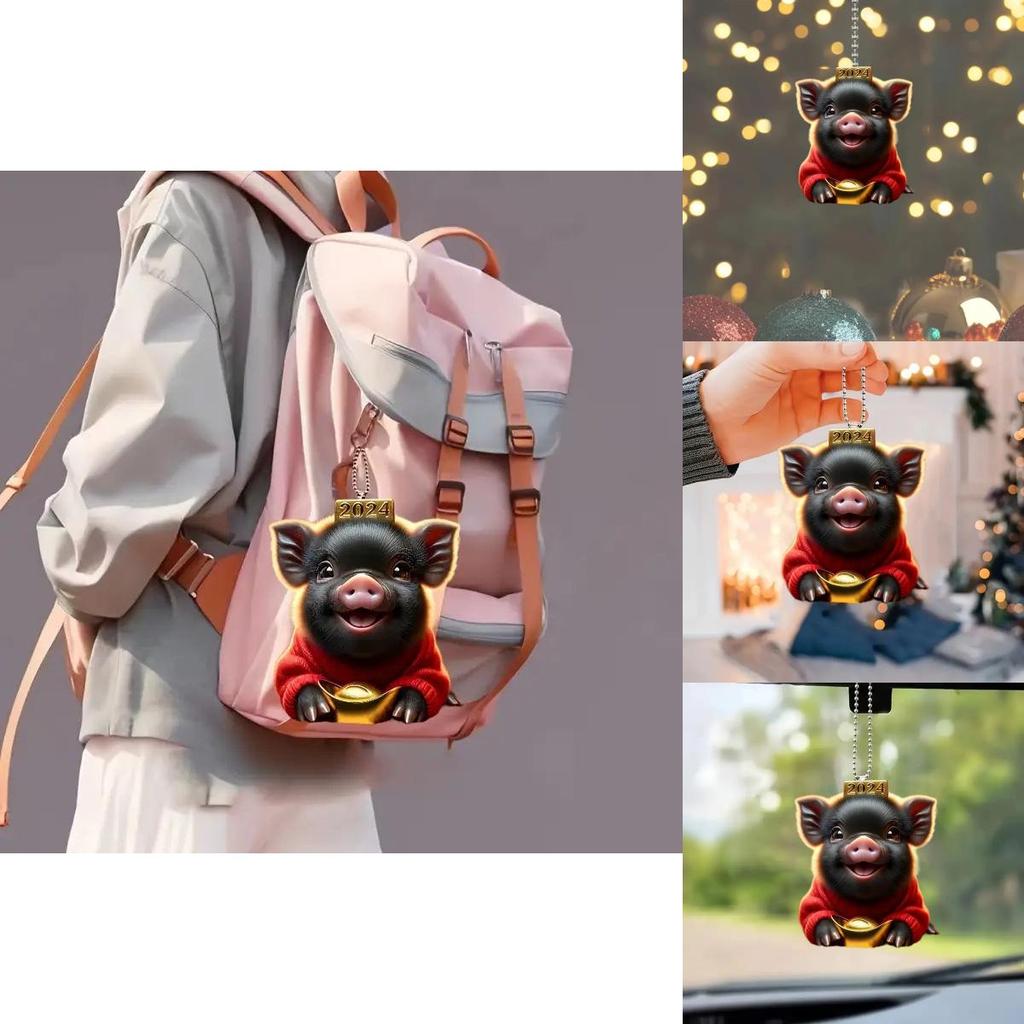 Unique Acrylic Black Pig Wealth Charm Car Decoration For Stylish Vehicle Interior