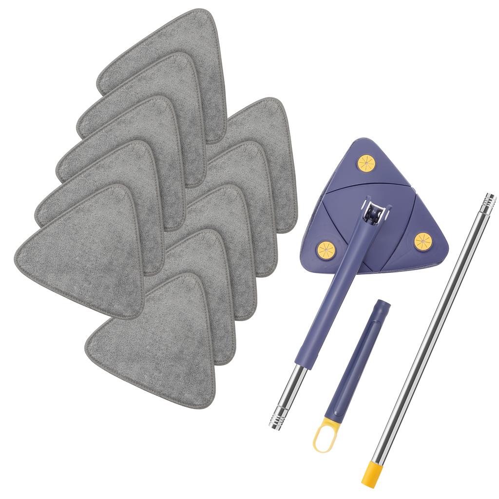 360° Rotating Triangular Mop with 10 Replacement Cloths , Adjustable,Retractable, Perfect for Home Use In Kitchen, Bathroom, Bedroom, Living Room