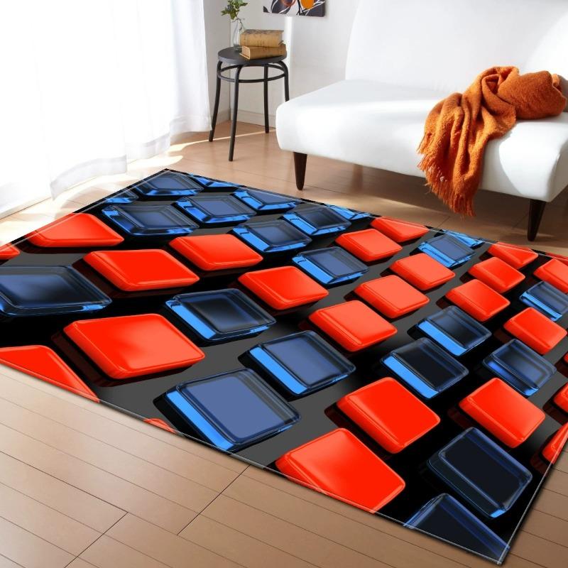 Living Room Earth 3D Visual Color Geometric Block Floor Mat Bedroom Living Room Kitchen Tea Table Anti Slip Rug Home Decoration