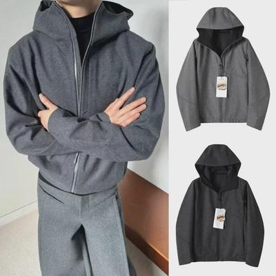 Veste d'extérieur en laine coupe-vent pour homme: Printemps & Automne, À capuche, Coupe ample, Respirant, Vêtements de sport décontractés.