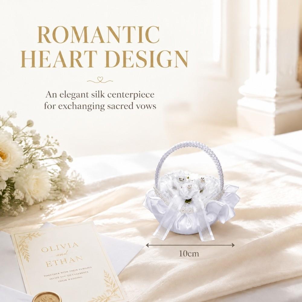 4.33x3.94in. Ring Pillow Heart Shape Flower Basket Romantic Wedding Ring Pillow Wedding Ceremony