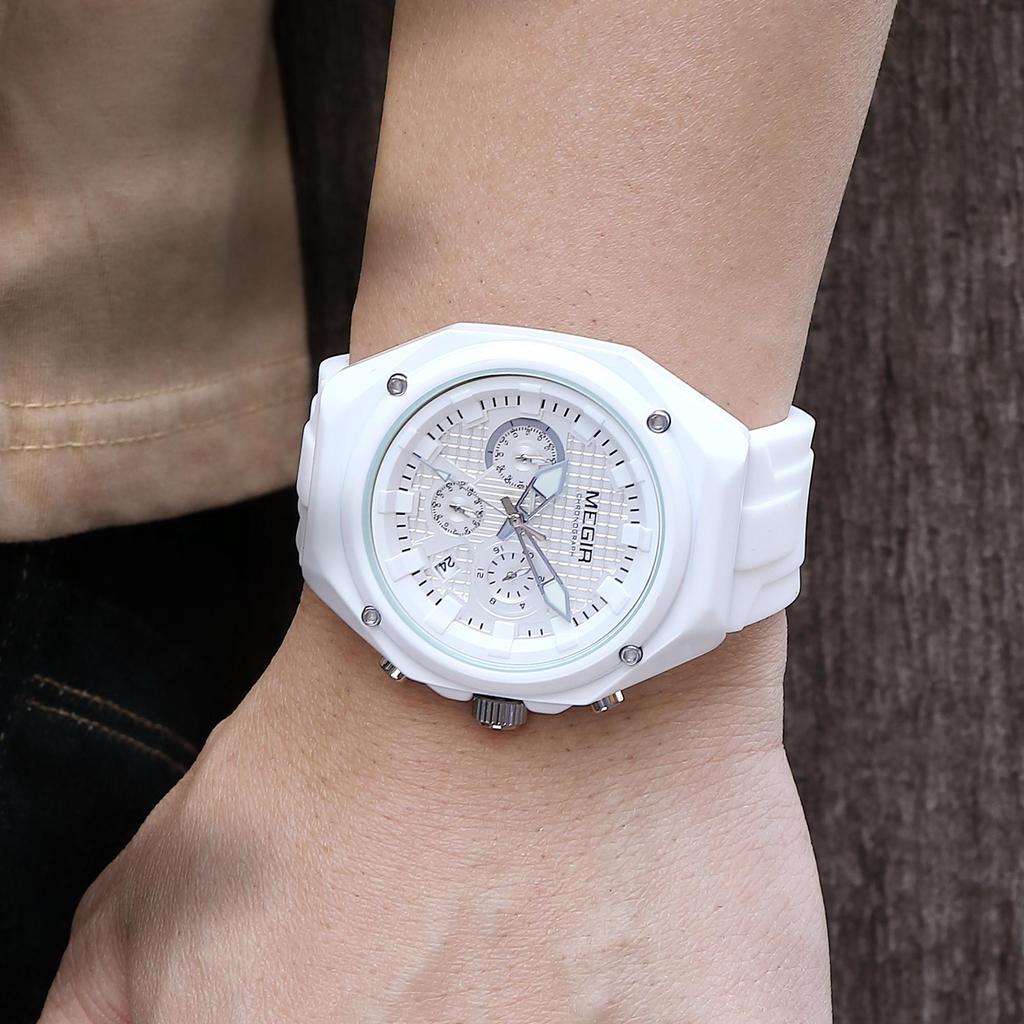 Megir Fashion Sport Watches for Men Silicone Strap Waterproof Military Quartz Chronograph Clock Man Wristwatch with Date 24-hour 8118