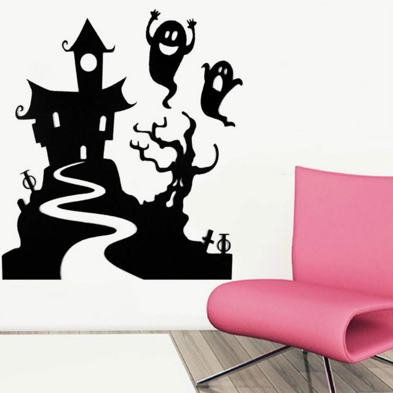 New Halloween Little Ghost Castle Wall Sticker Home Room Window Glass Door Decoration Sticker