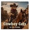 Vintage Style Cat Illustration 12 Calendar 12-Month Cowboy Wall Art 2027 Western Kitten Month Schedule