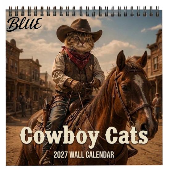 Vintage Style Cat Illustration 12 Calendar 12-Month Cowboy Wall Art 2027 Western Kitten Month Schedule