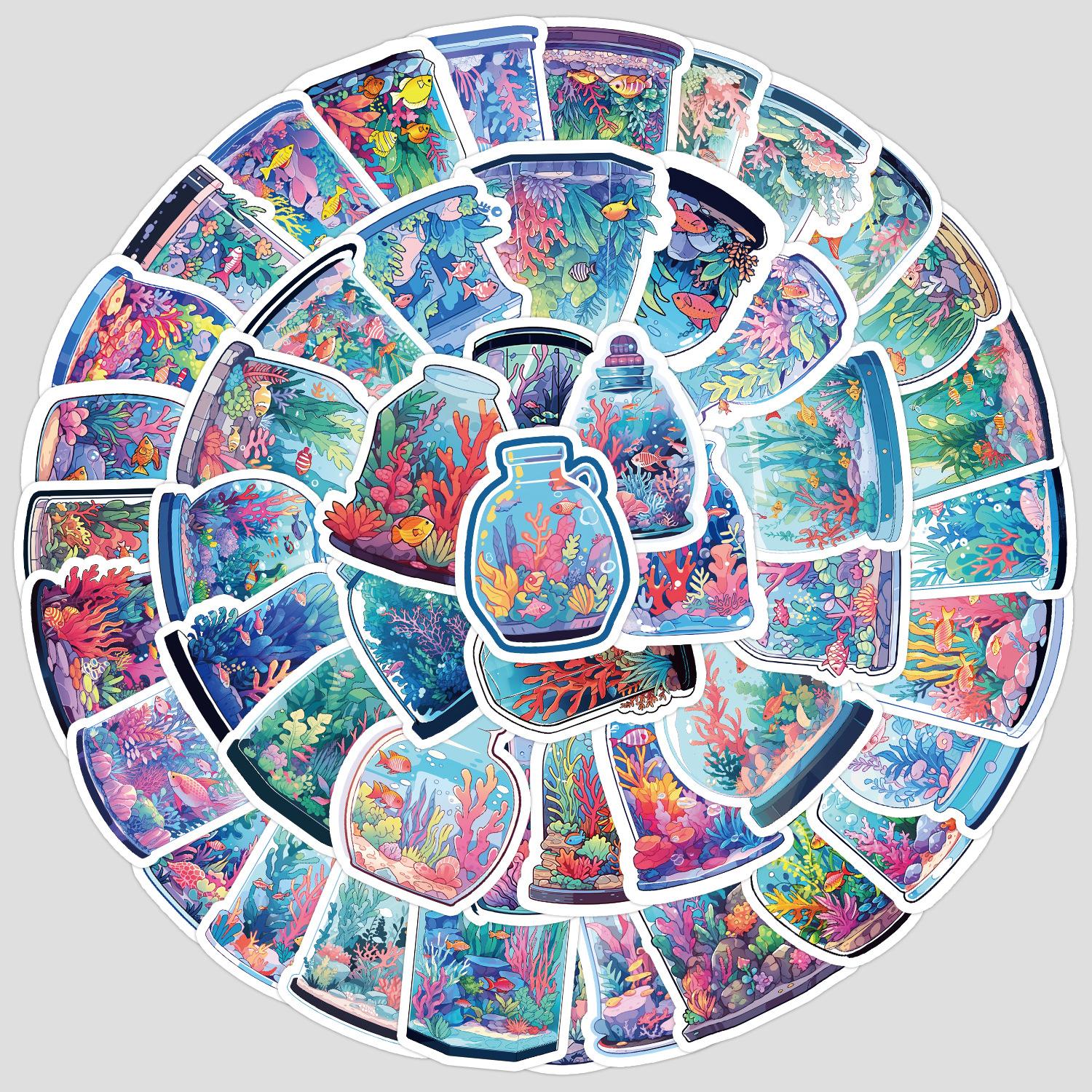 

50 Sheets of Colorful Fish Tank Series Graffiti Stickers, DIY Stationery Stickers, Water Cup, Computer Waterproof Decorative Stickers