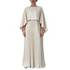 2026 Womens Elegant Solid Color Round Neck Pleated Slim Fit Casual Dress Set With Batwing Sleeves