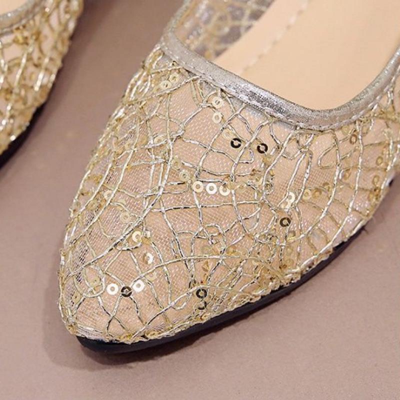 Women Thick Heel Sandals Ladies Mesh Hollow-out Pointed Single Shoes Children Middle Heel Work Shoes Footwear