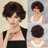 European American Pixie Short Wig for Women - 70s 80s Retro Style Gray Highlighted Short Hair, Summer Cool Synthetic Full Cap Wig, 2 Colors Available