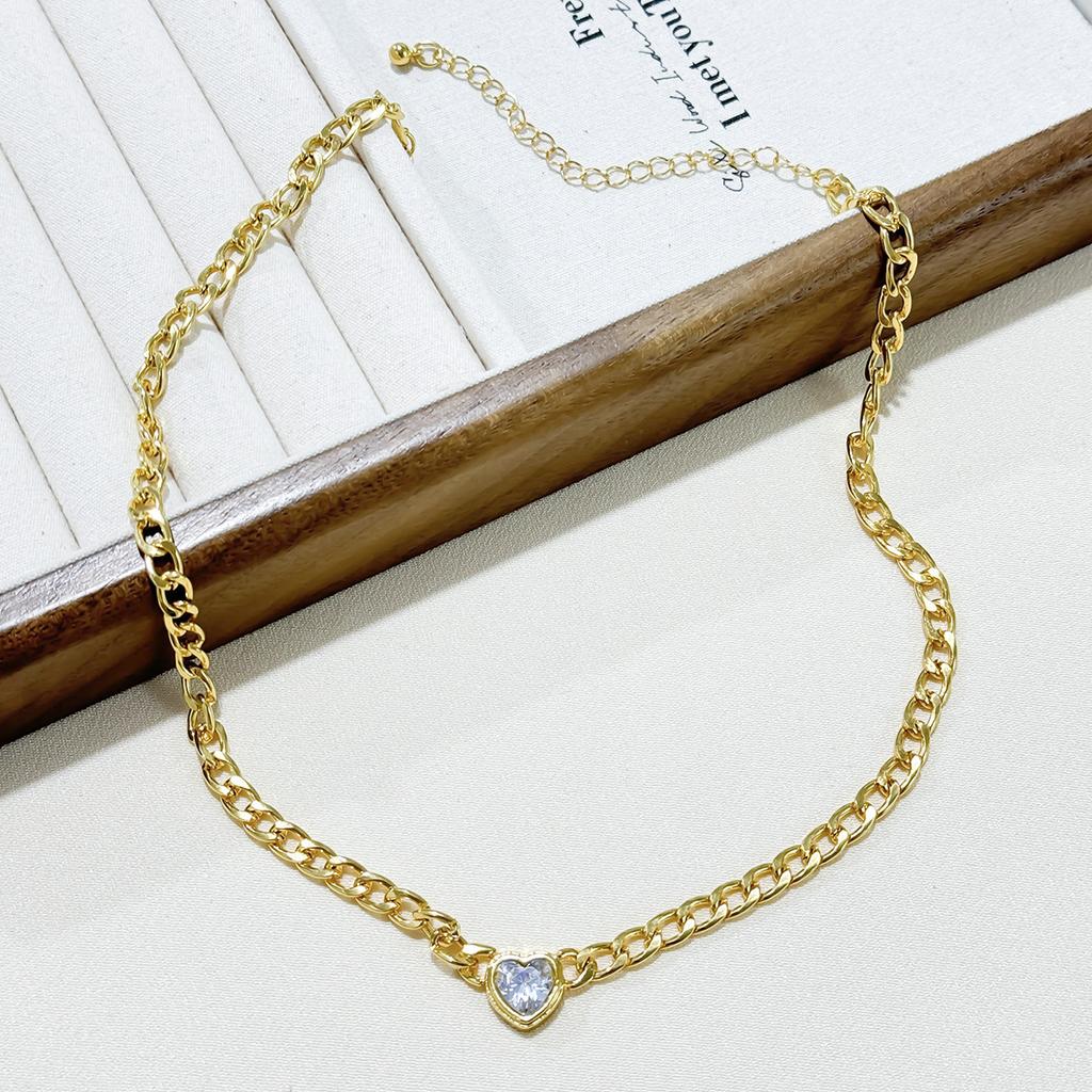 New INS Love Rhinestone Women's Bracelet, Fashionable Light Luxury Niche Heart-shaped Stacked Cuban Necklace