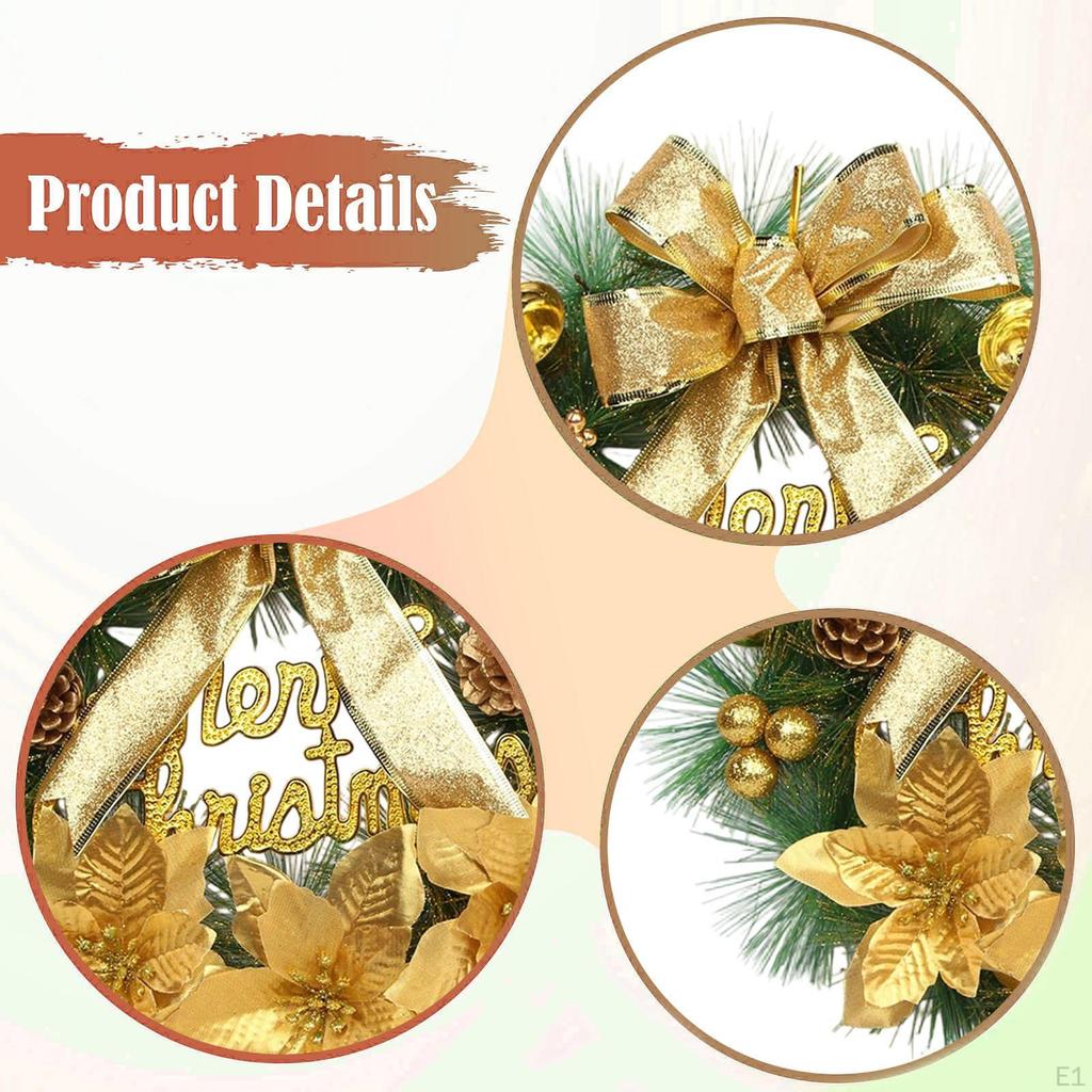 Artificial Christmas Wreath (30 Cm) with Bow for Hanging, Suitable Front Door, Fireplace, Party