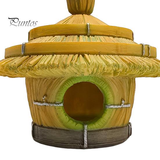 Hanging Bird Nest for Backyard Thatched Hut House, Decorative Resin Weatherproof Small Animal House Trees Shelter Outdoor Garden Decor Unique Birds