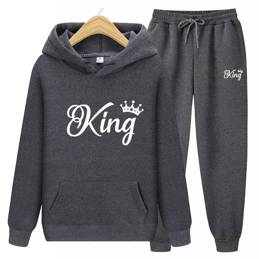 Träningsoveraller för män Set Vår Höst King Print Sweatshirt Långärmad Luvtröja Joggingbyxa Sweatshirt Streetwear Sportoverall