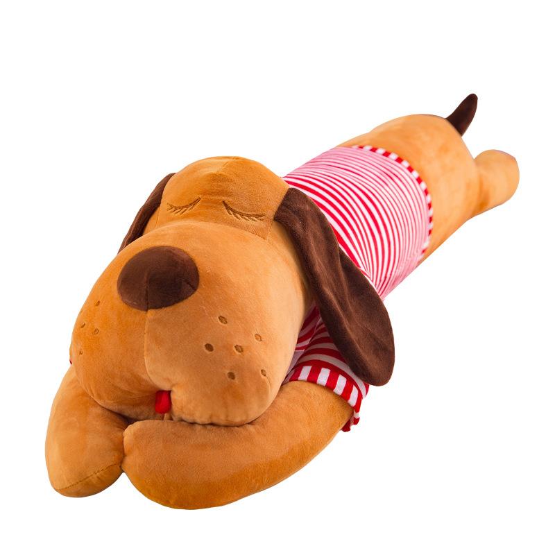 Cute Big Head Dog Plush Toy Girl Sleeping with Legs Long Striped Pillow Baby Side Sleeping Pillow Striped Dog