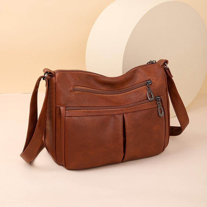 Damestas zachte leertextuur modieus en eenvoudig effen kleur schoudertas flow retro schoudertas casual moedertas