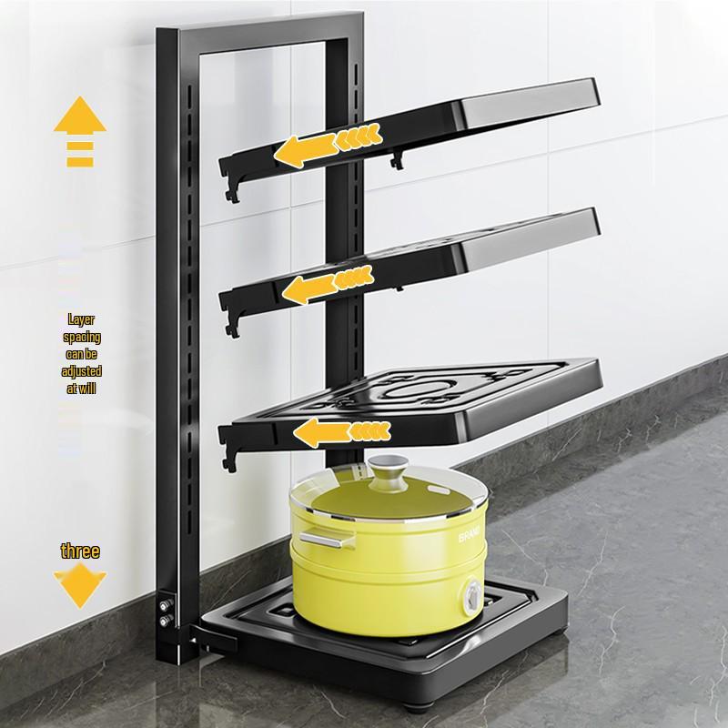 Adjustable Multi-Layer Kitchen Pot Rack - Floor-Standing Countertop Organizer and Cupboard Storage Solution
