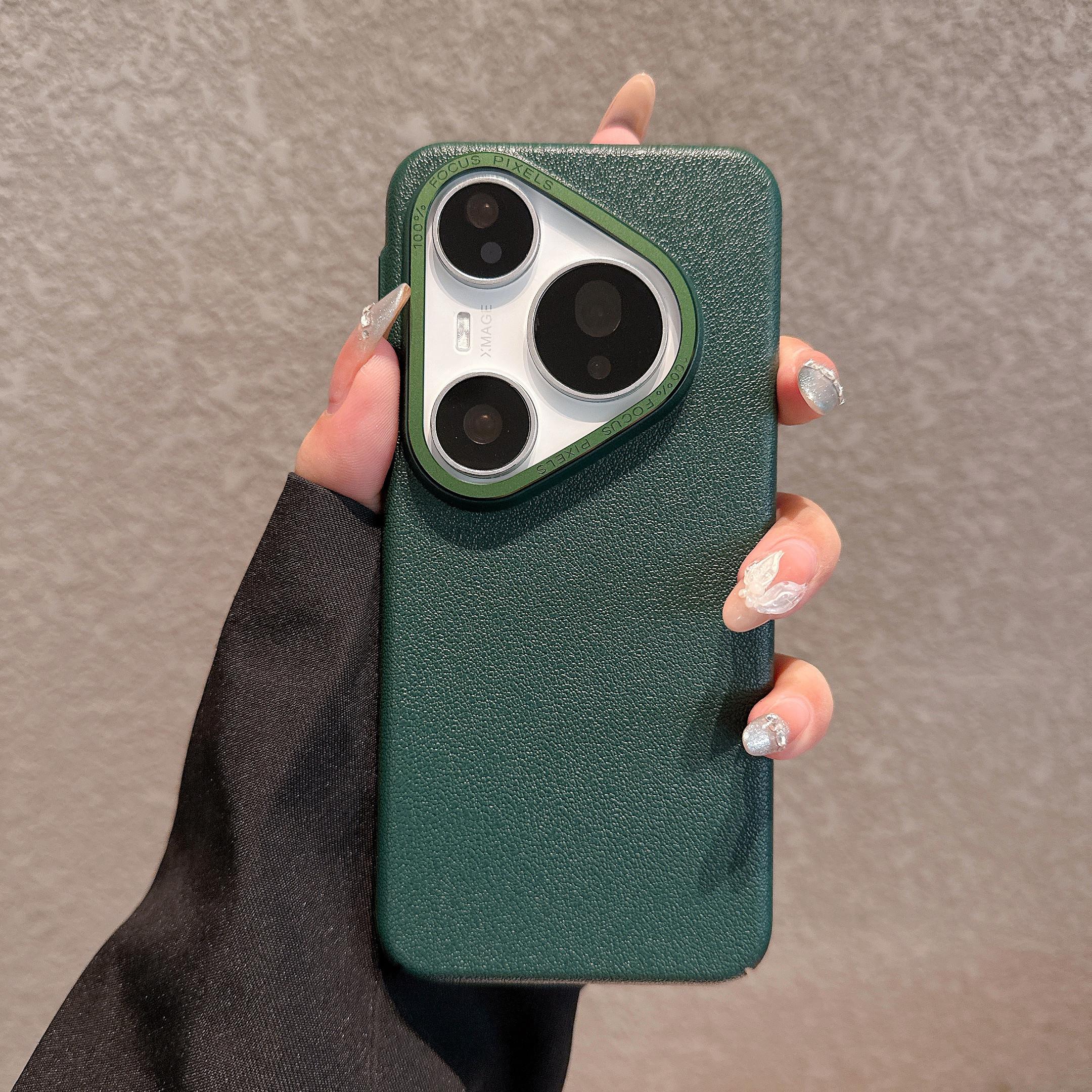 

Litchi Leather Texture Matte PC Hard Case For Huawei Pura 80 70 Mate 70 60 Pro Ultra Slim Metal Camera Protection Phone Cover Huawei Pura 80 Ultra темно-зелений колір