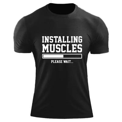 T Shirt for Men Oversized Men's T-shirt Summer Stylish Sweatshirt Installing Muscles Please Wait Print Style Short Sleeve Tees