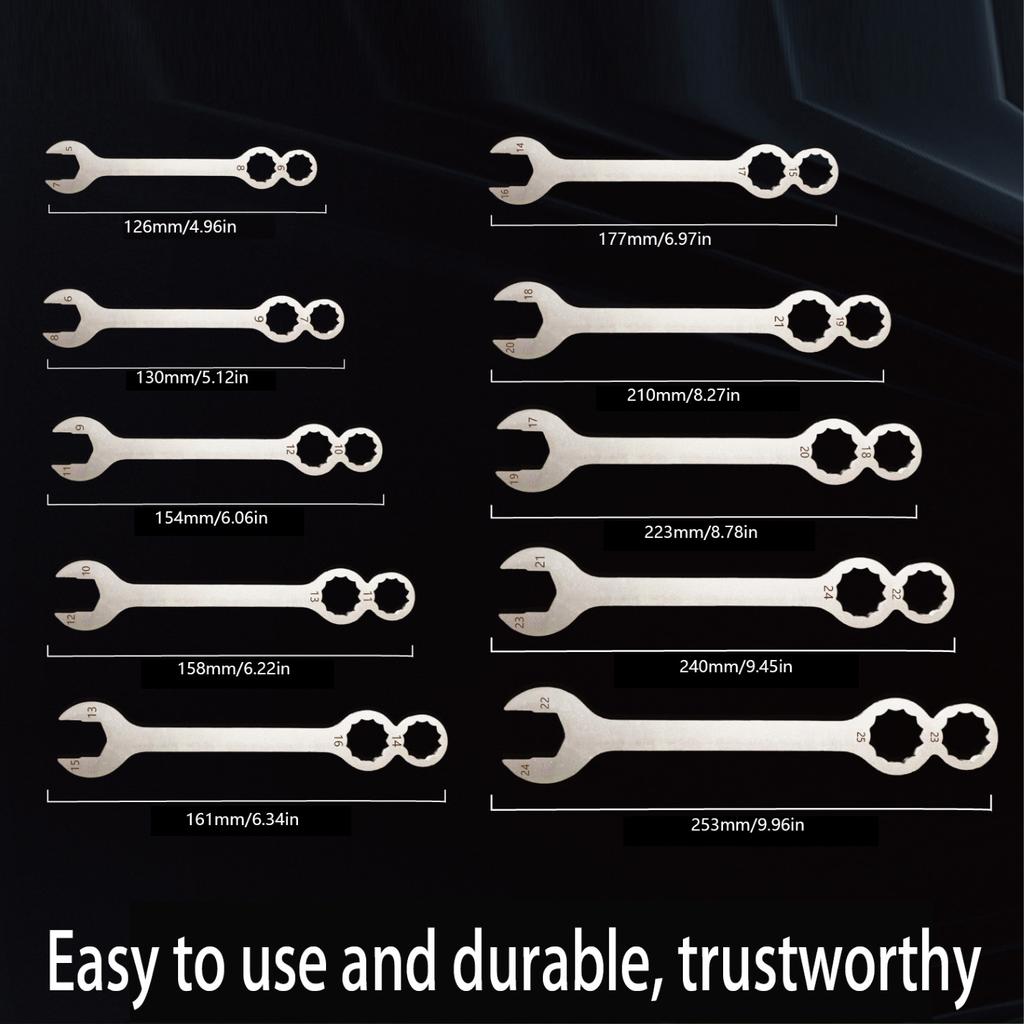 Combination Wrench Set, Double Ended Thin Wrench, Industrial Grade Open End Ring Spanner Hand Tool