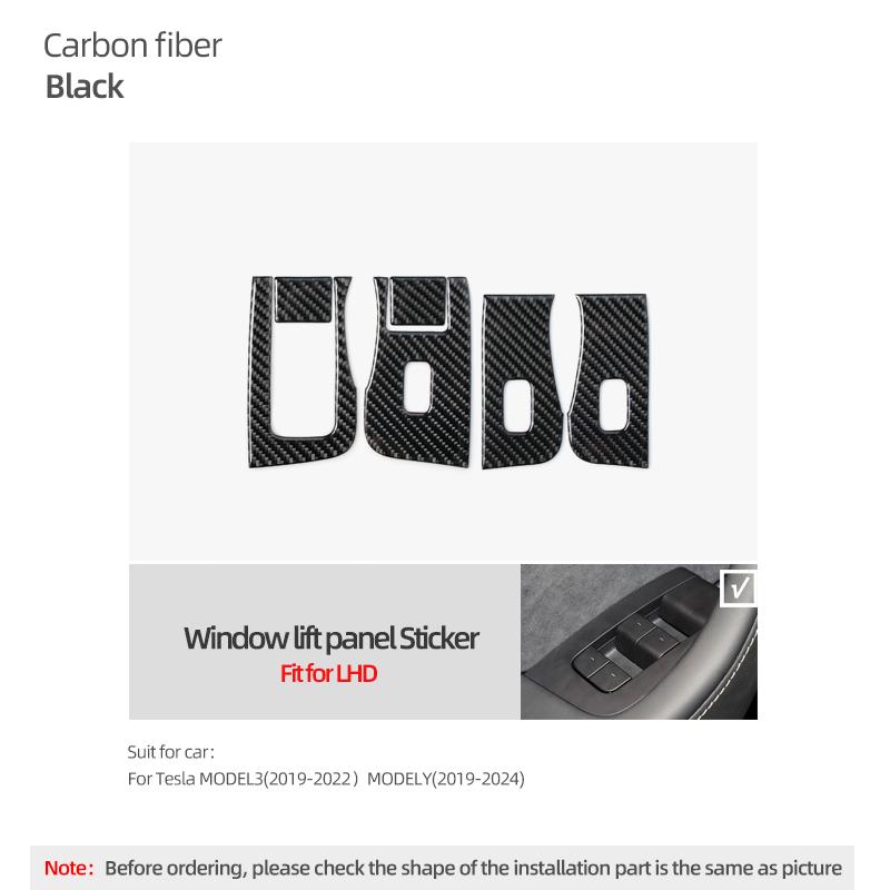For Tesla 2019- Model 3 Highland Model Y Juniper Carbon Fiber Window Lift Panel Trim Sticker Car Interior Tuning Accessories