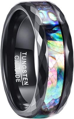 083 Base Ring, Men's & Women's, Unisex, Tungsten, Abalone Shell, Width: 8mm, Black, Size 20