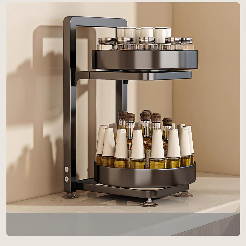 360-Degree Rotating Carbon Steel Kitchen Spice Rack