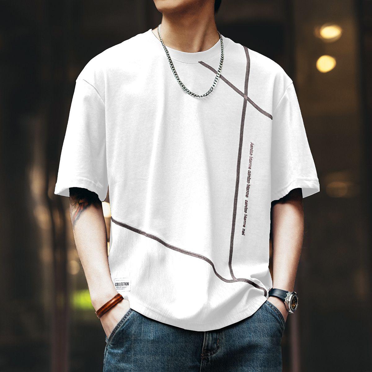 Футболка с короткими рукавами в американском стиле мужская летняя свободная повседневная трендовая с круглым вырезом для мужчин L белый 1898₽