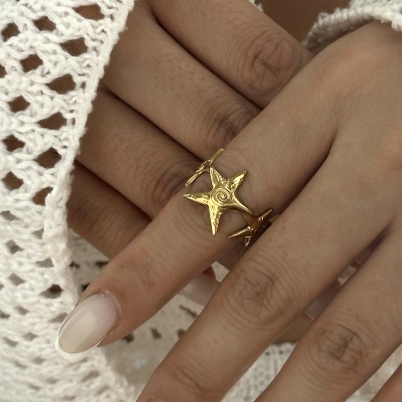 

European and American Fashion Shell Starfish Open Rings For Women Gold Color Stainless Steel Adjustable Ring Party Jewelry Gift