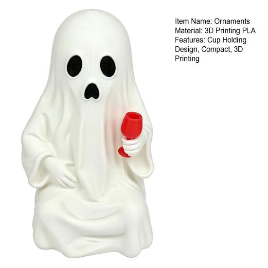 Interesting Party Supplies for Adults 3D Printed Ghost Figurine with Wine Glass, Funny Halloween Desktop Dark Style Decorations Decor Statue, Novelty