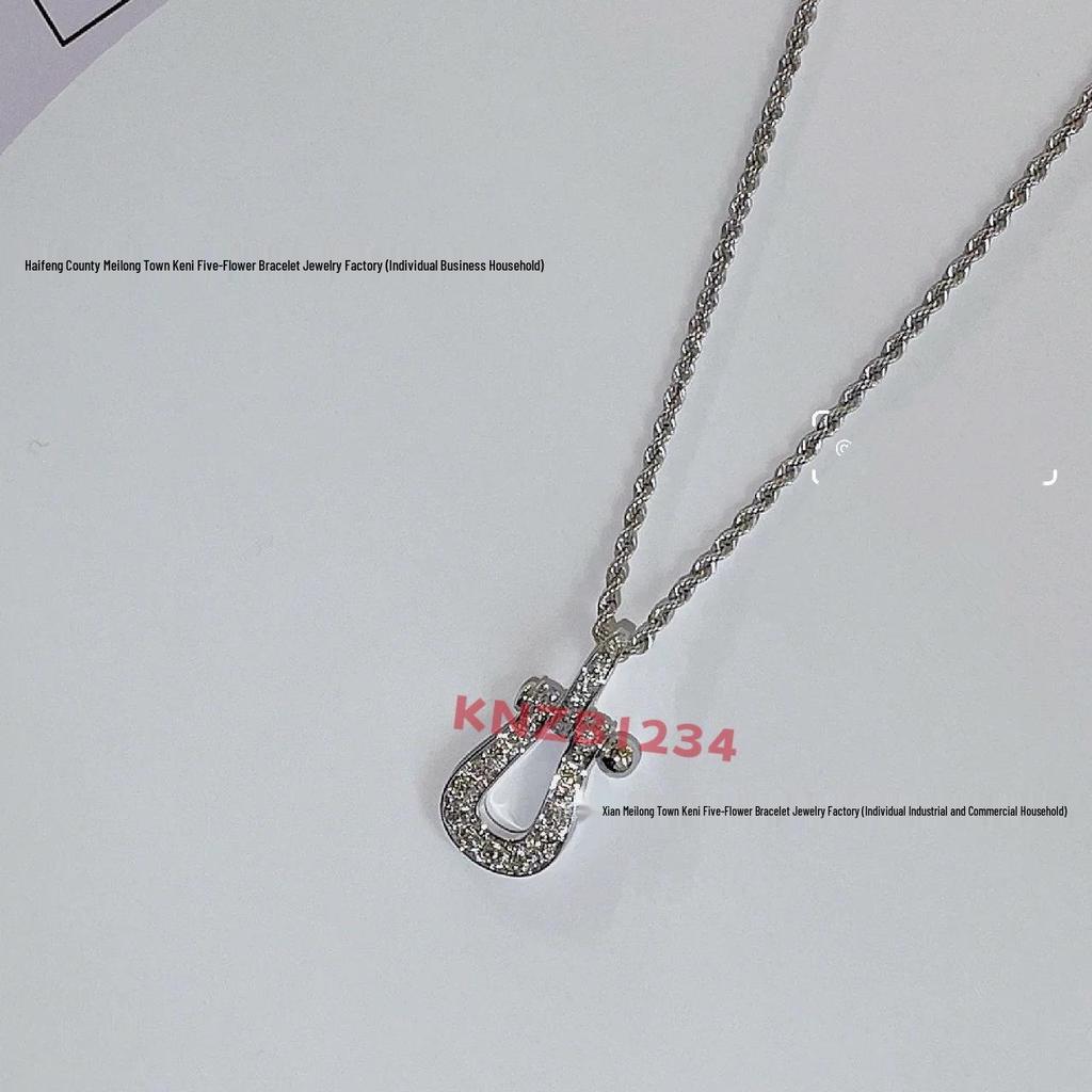 Fred Women's 18K Rose Gold Horsebit Necklace with Diamond Inlaid Twisted Rope Chain - Light Luxury Autumn Winter Accessory